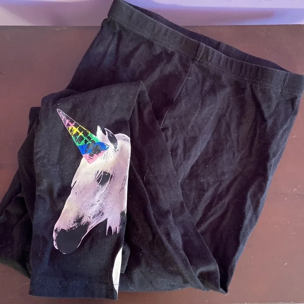 Old Navy Girls Black Leggings Size XL Unicorn Graphic Stretch Pants